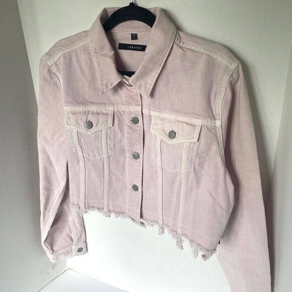 J Brand Trucker Oversized Crop Jacket Womens Medium Pink Cyra Denim Raw Hem - Picture 4 of 8